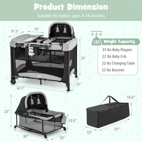 5-in-1 Portable Baby Playard with Changing Table and Storage Basket