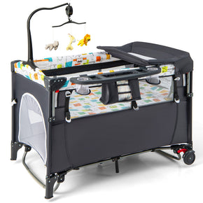5-in-1 Foldable Baby Playpen Bedside Crib with Music Box