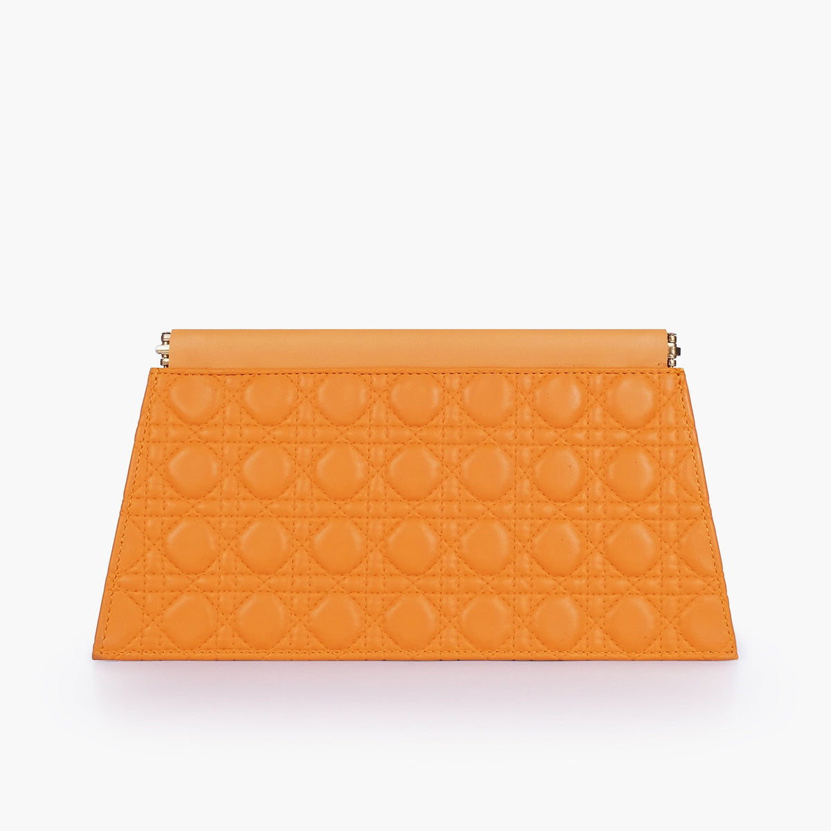 Mustard quilted evening clutch with snap closure