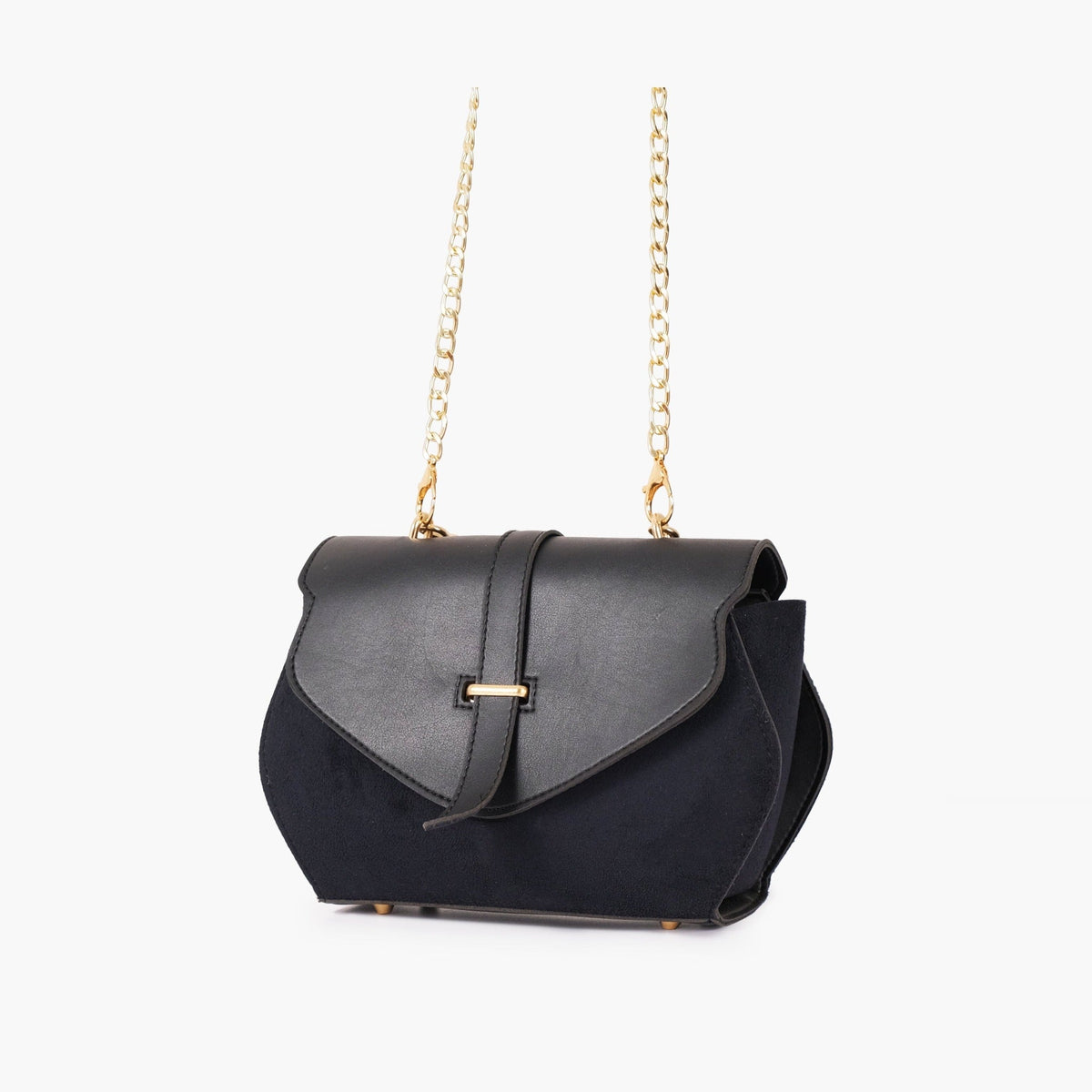 Black suede chain strap handbag