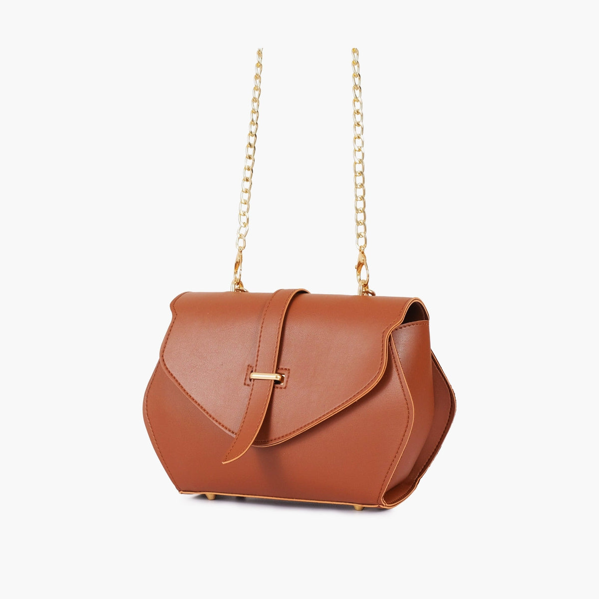 Brown curved top-handle chain handbag