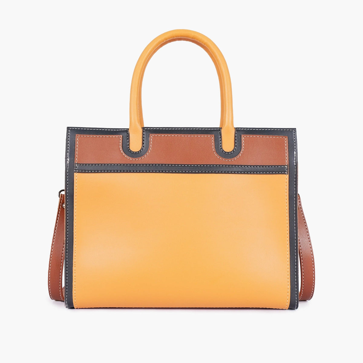 Mustard color-block structured tote bag
