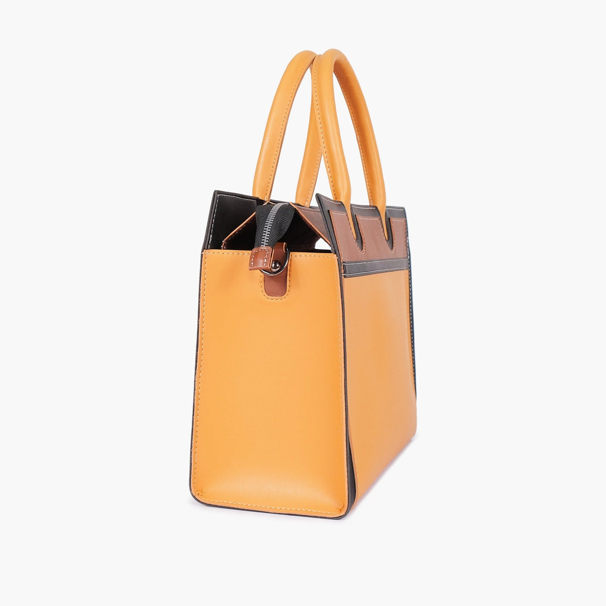 Mustard color-block structured tote bag