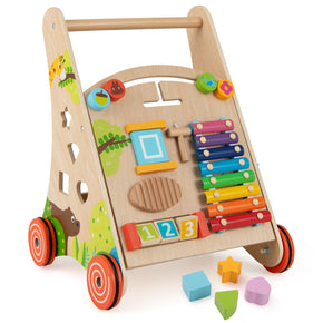 Wooden Push and Pull Baby Walker with Handle and Storage